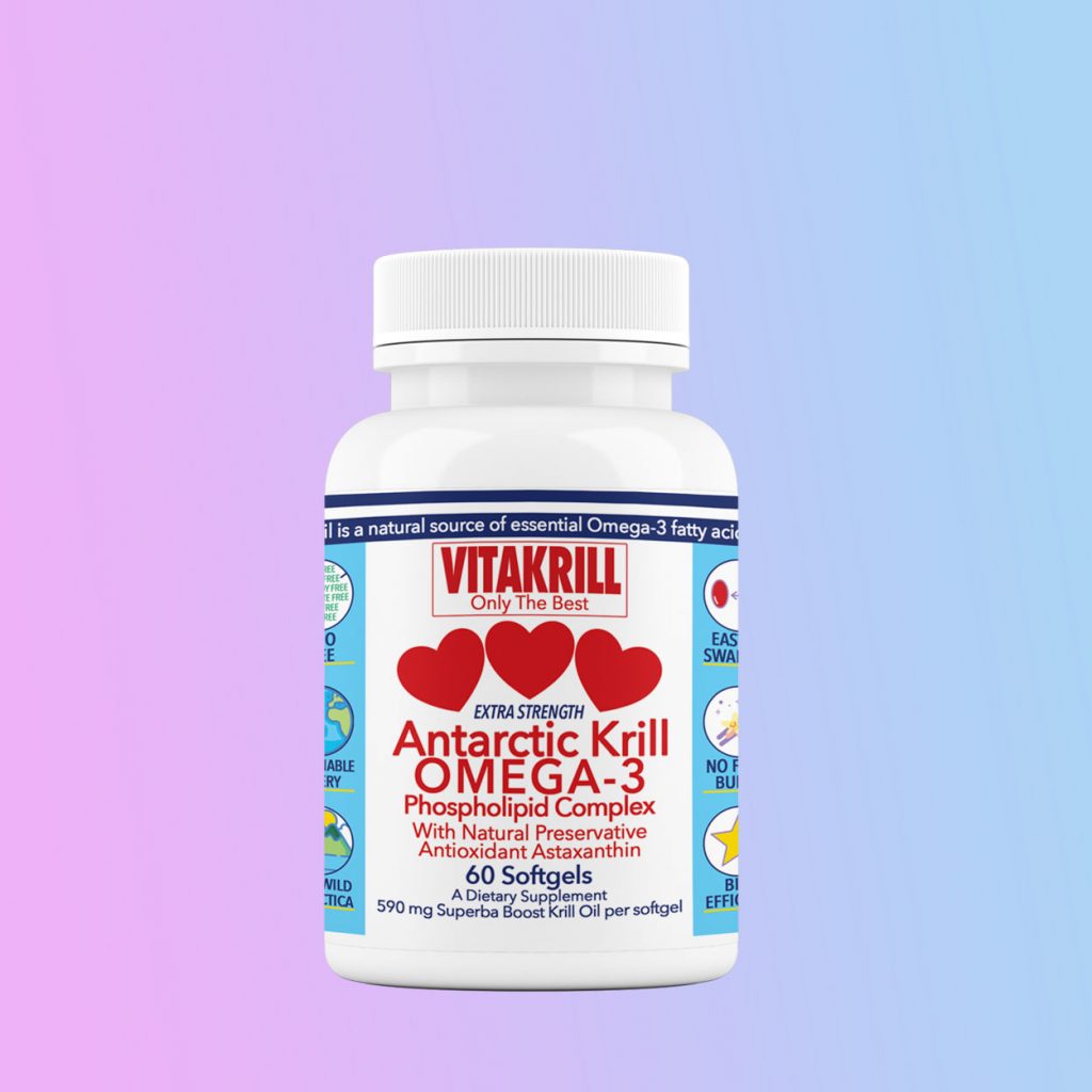 VITAKRILL Only The Best extra strong Antarctic Krill Oil Omega-3 Phospholipid complex with natural preservativ antioxidant Astaxanthin - bottle with 60 softgels of 590 mg Superba Boost krill oil